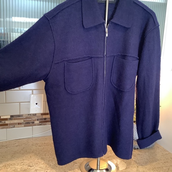 Jhane Barnes Navy Zip-Up Wool Alpaca Sweater Oversized Medium - Picture 3 of 9